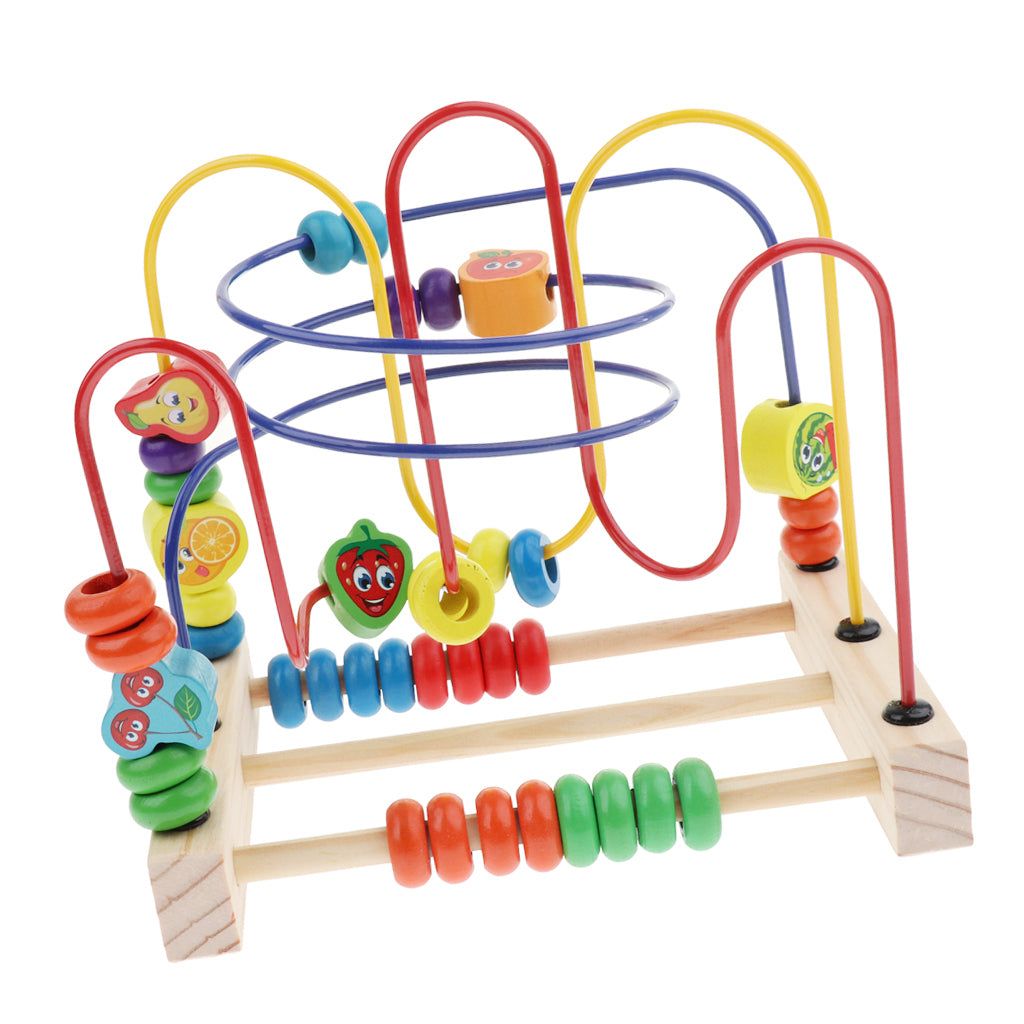 Bead Maze Roller Coaster Wooden Educational Circle Toy for Kids Fruit