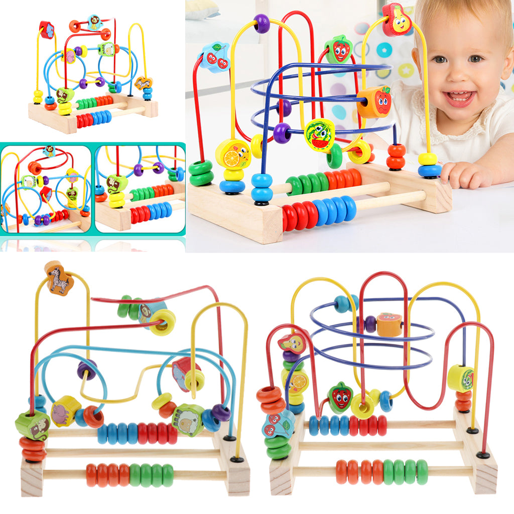 Bead Maze Roller Coaster Wooden Educational Circle Toy for Kids Fruit