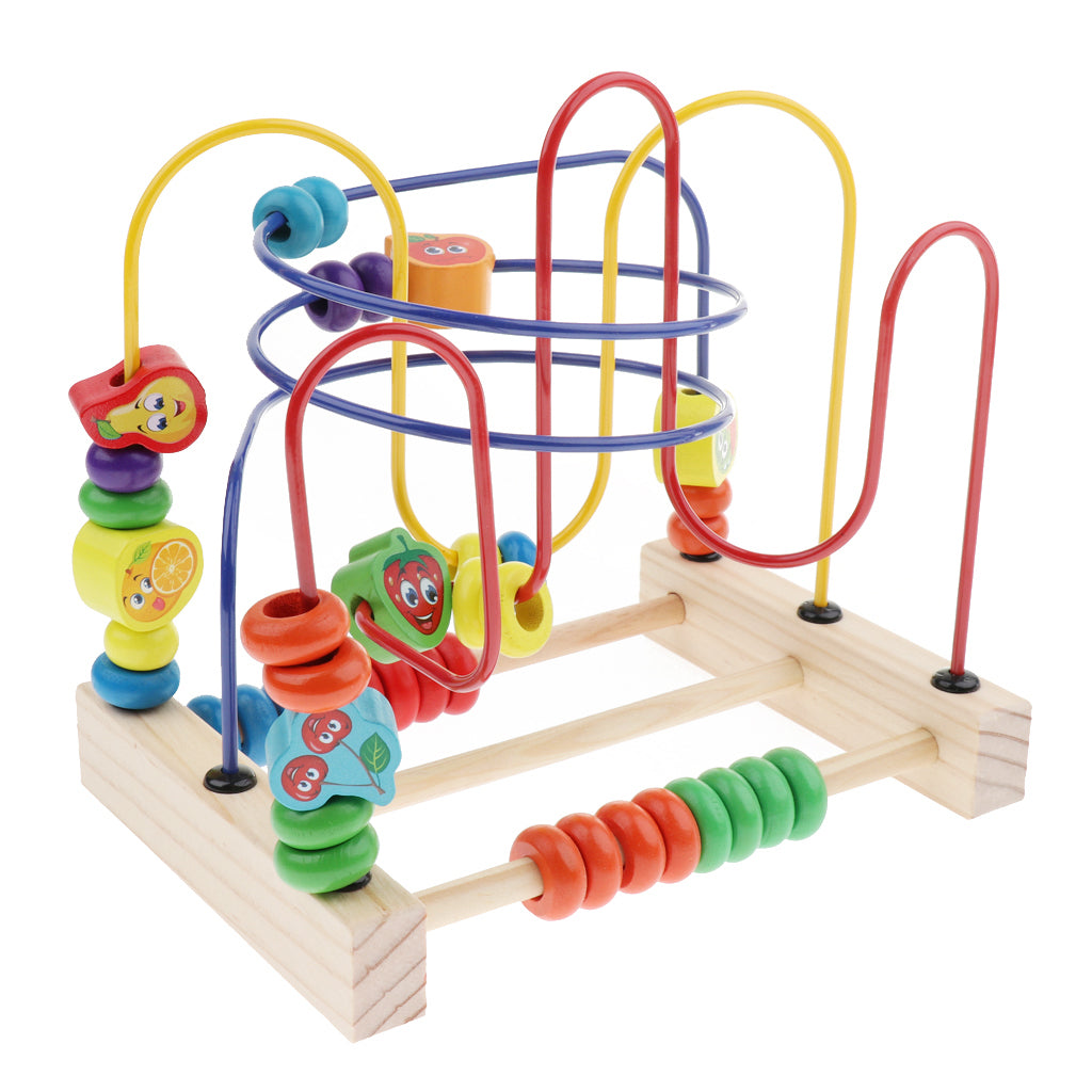 Bead Maze Roller Coaster Wooden Educational Circle Toy for Kids Fruit