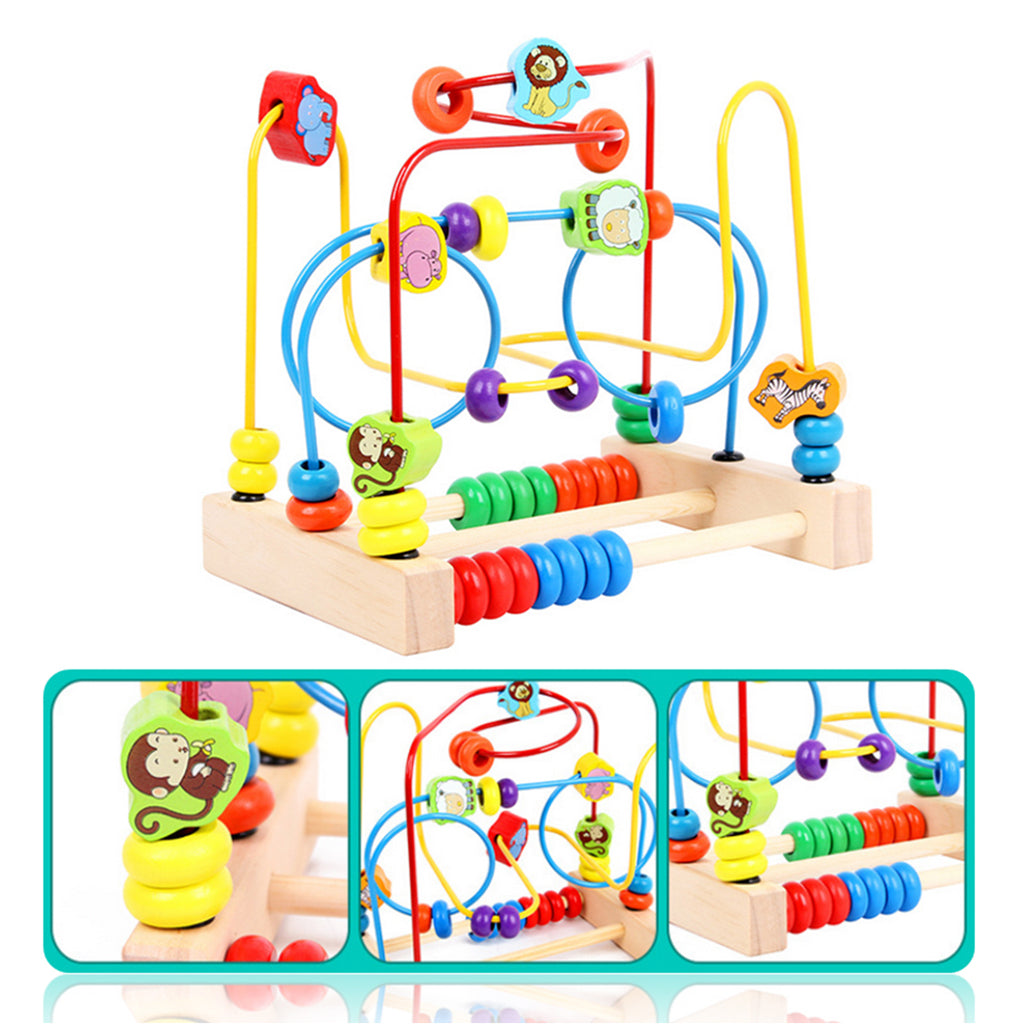 Bead Maze Roller Coaster Wooden Educational Circle Toy for Kids Animal