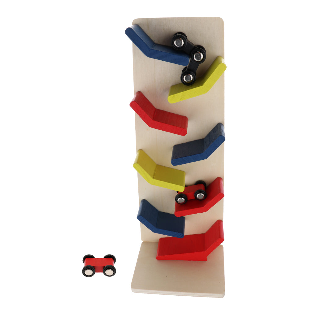 Wooden Sliding Inertia Car Train 8 Level Ramp Racetrack Playset Toy