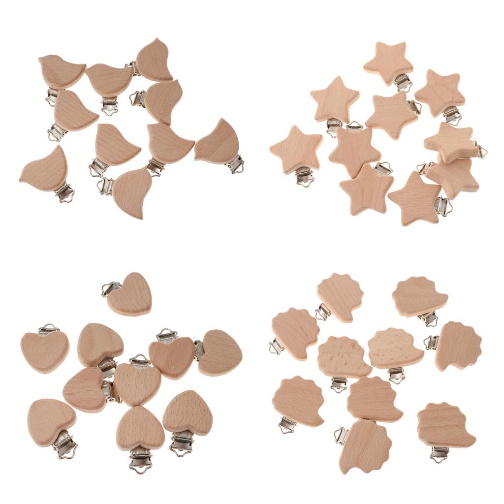 10Pcs Beech Wooden Dummy Clip Pacifier Clip Holder Baby Heart