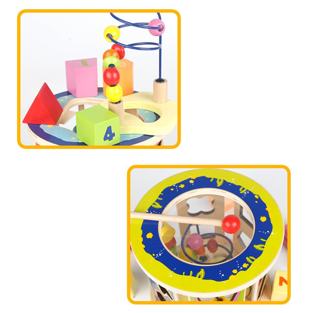 Multifunction Puzzle Education Colorful Beads Cube Wooden Educational Toy