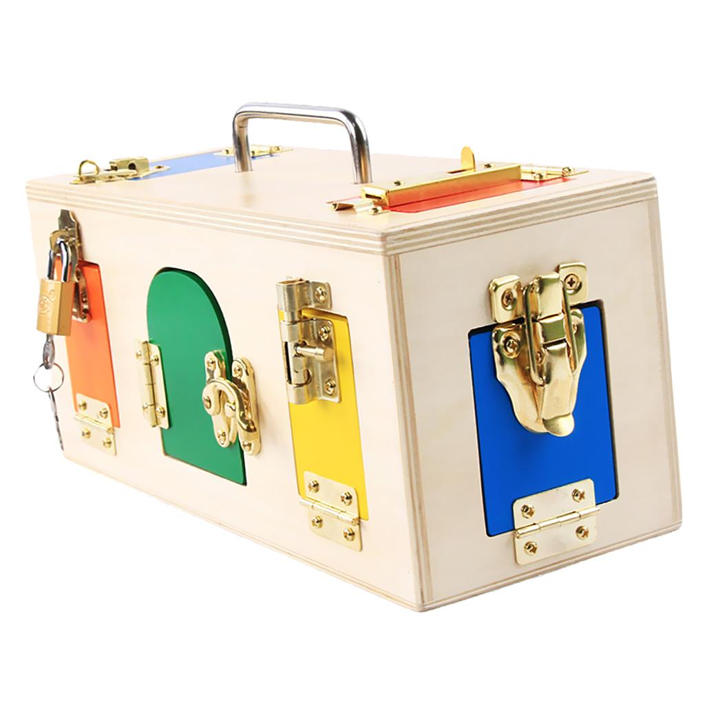 Montessori Wooden Lock Box Door Kids Basic Life Skills Preschool Teaching Aids