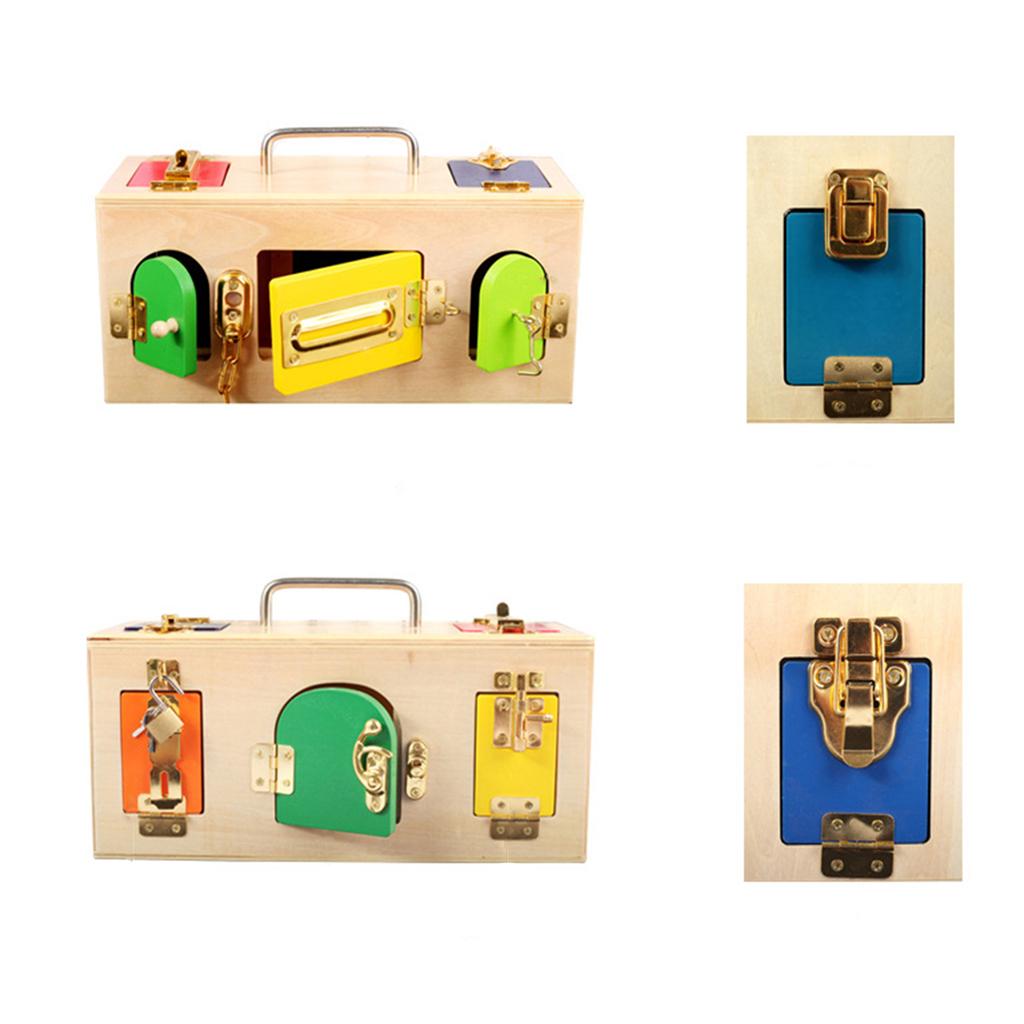 Montessori Wooden Lock Box Door Kids Basic Life Skills Preschool Teaching Aids