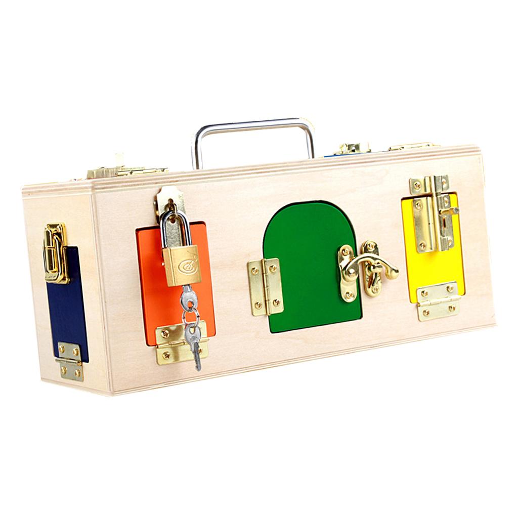 Montessori Wooden Lock Box Door Kids Basic Life Skills Preschool Teaching Aids