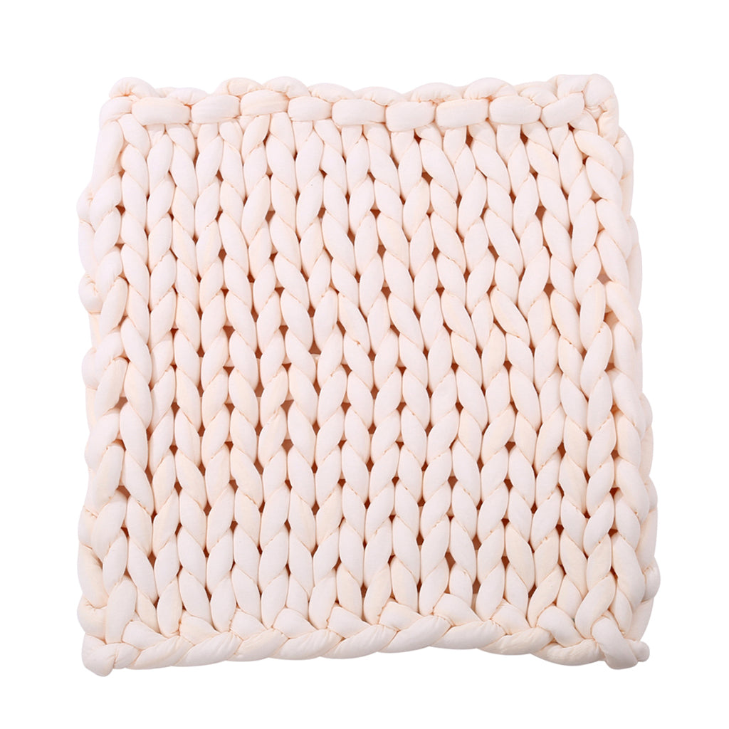 Hand-woven Knitted Blanket Yarn Bulky Knitting Blanket 120 x 100cm - Beige