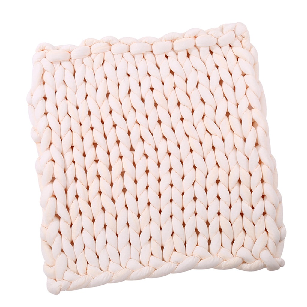 Hand-woven Knitted Blanket Yarn Bulky Knitting Blanket 120 x 100cm - Beige
