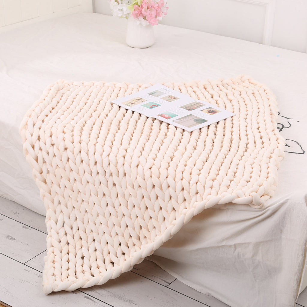 Hand-woven Knitted Blanket Yarn Bulky Knitting Blanket 120 x 100cm - Beige