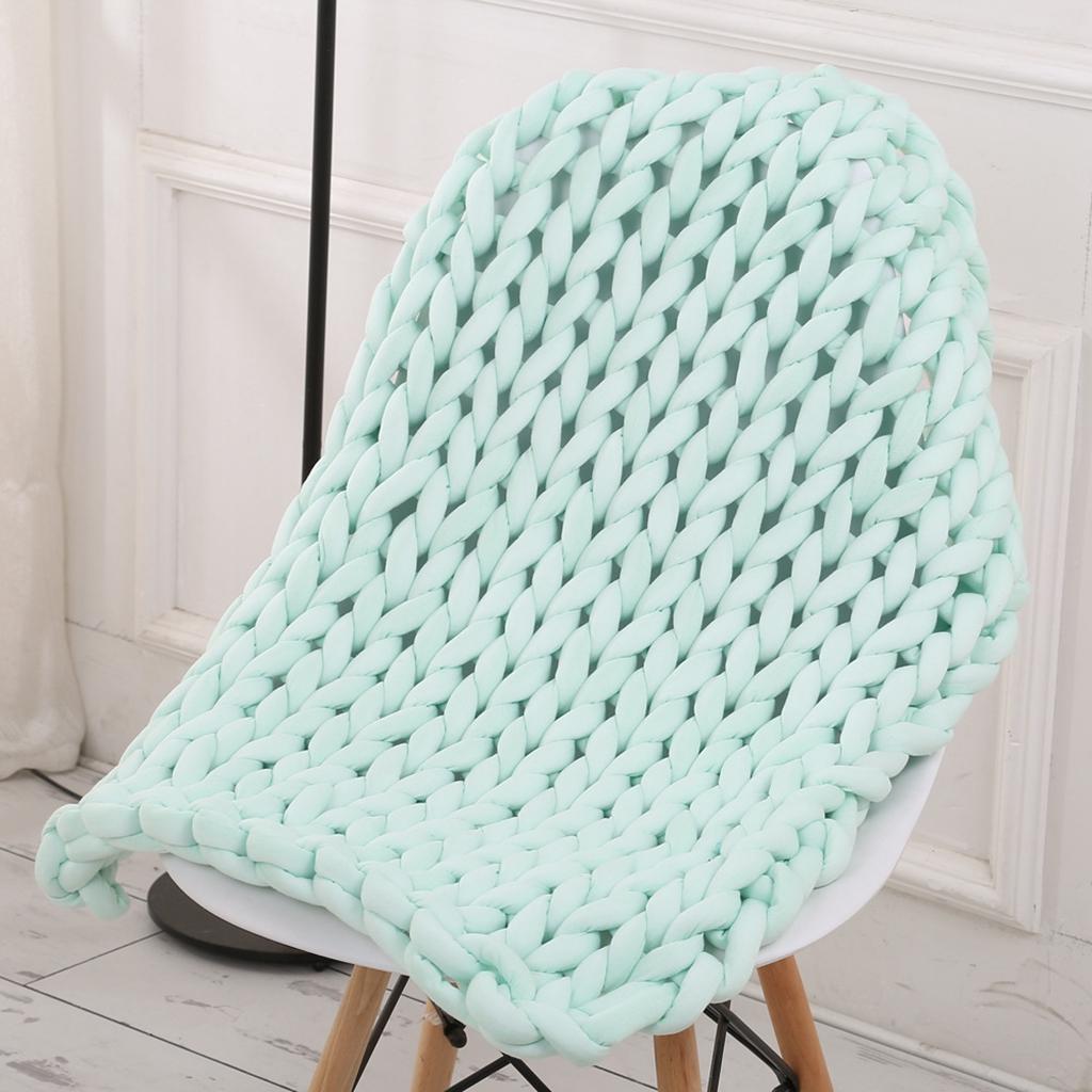 Handmade Knitted Blanket Yarn Bulky Knitting Blanket 120 x 100cm - Light Green
