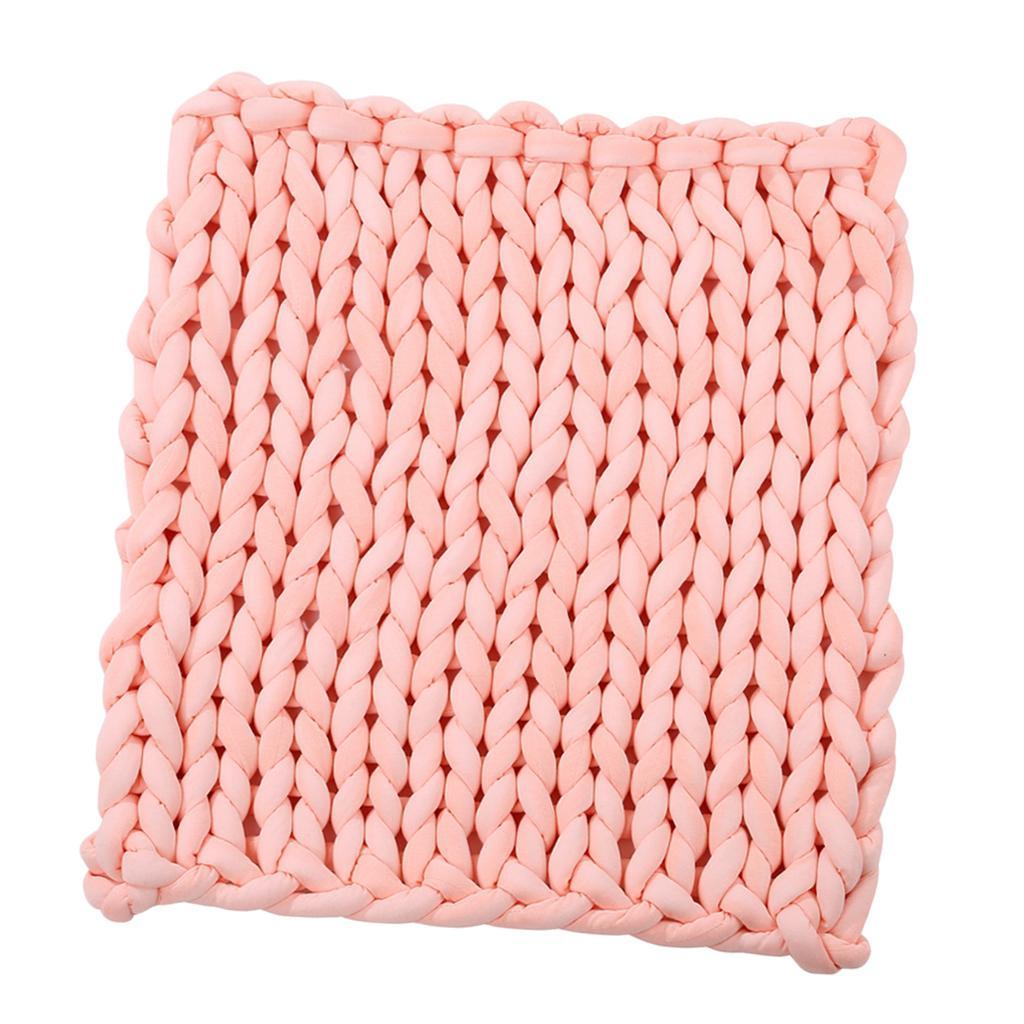 Handmade Knitted Blanket Yarn Bulky Knitting Blanket 120 x 100cm - Pink