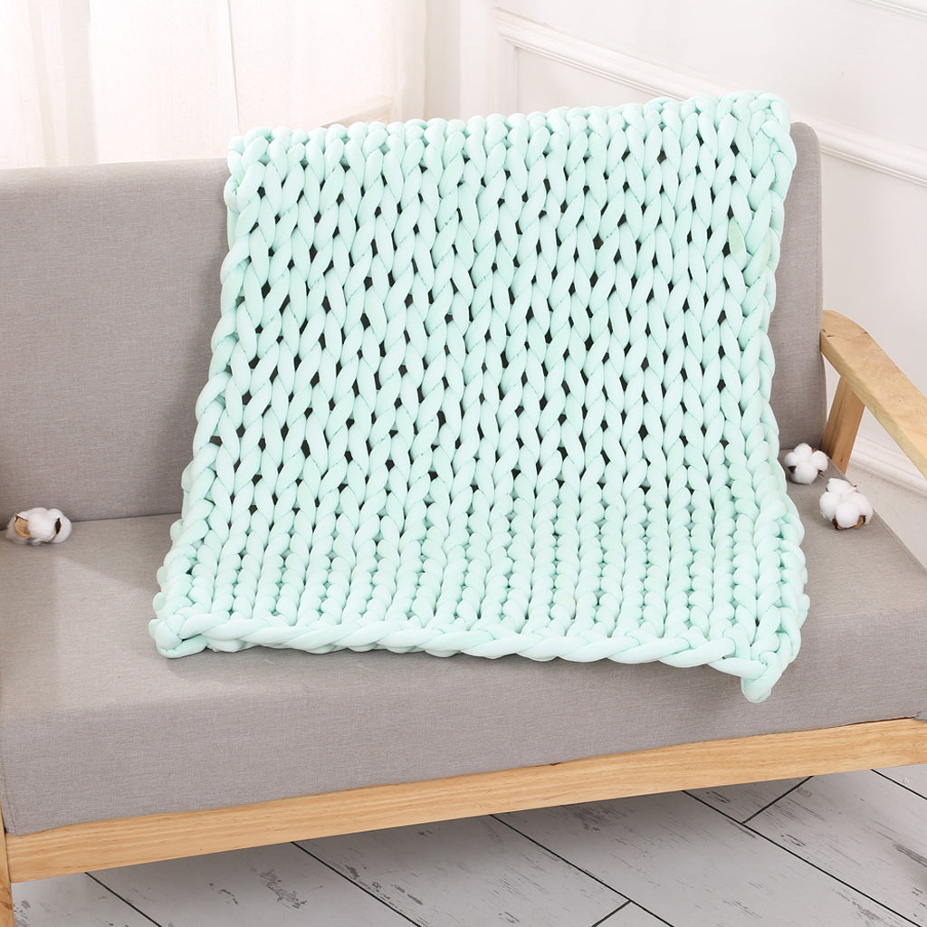 Handmade Knitted Blanket Yarn Bulky Knitting Blanket 100 x 80cm - Light Green