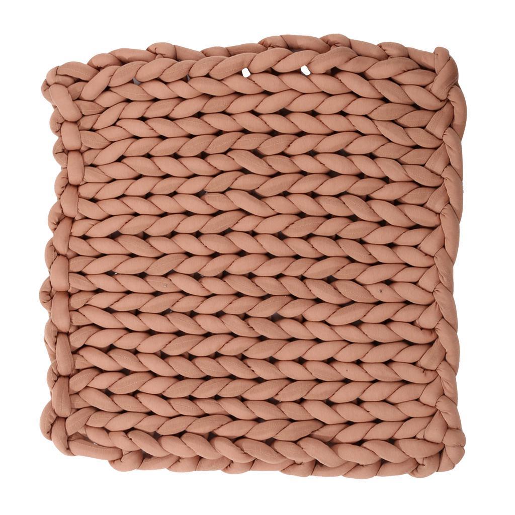 Handmade Knitted Blanket Yarn Bulky Knitting Blanket 80 x 60cm - Brown
