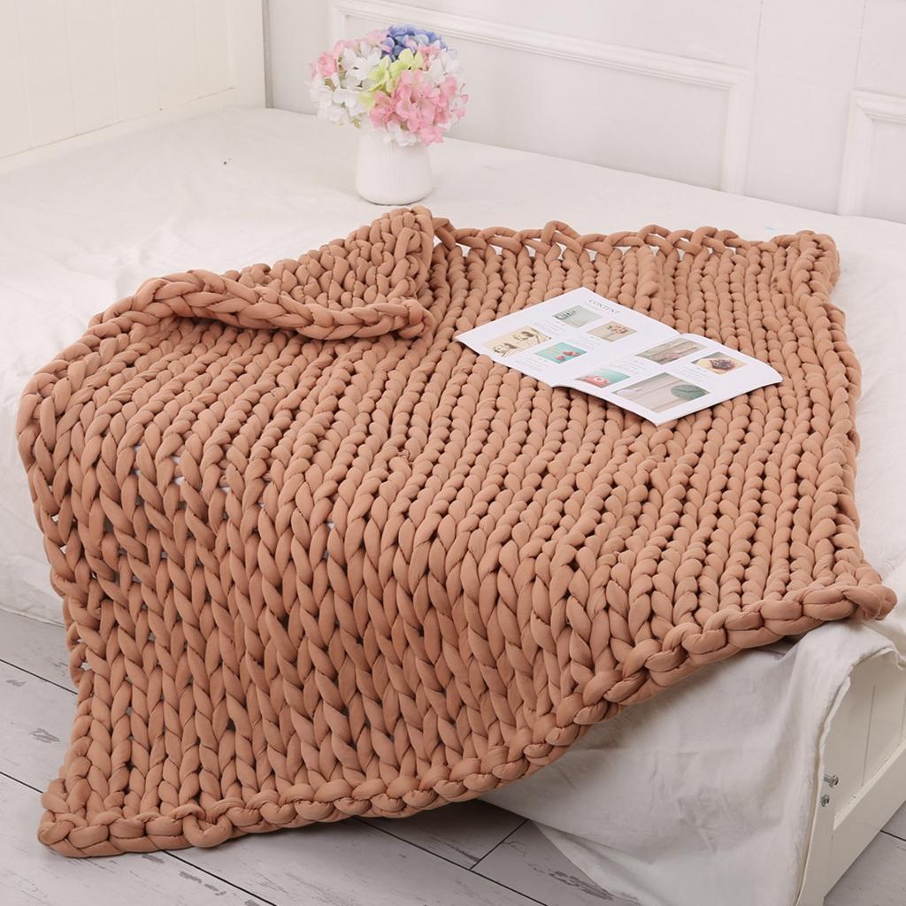 Handmade Knitted Blanket Yarn Bulky Knitting Blanket 80 x 60cm - Brown