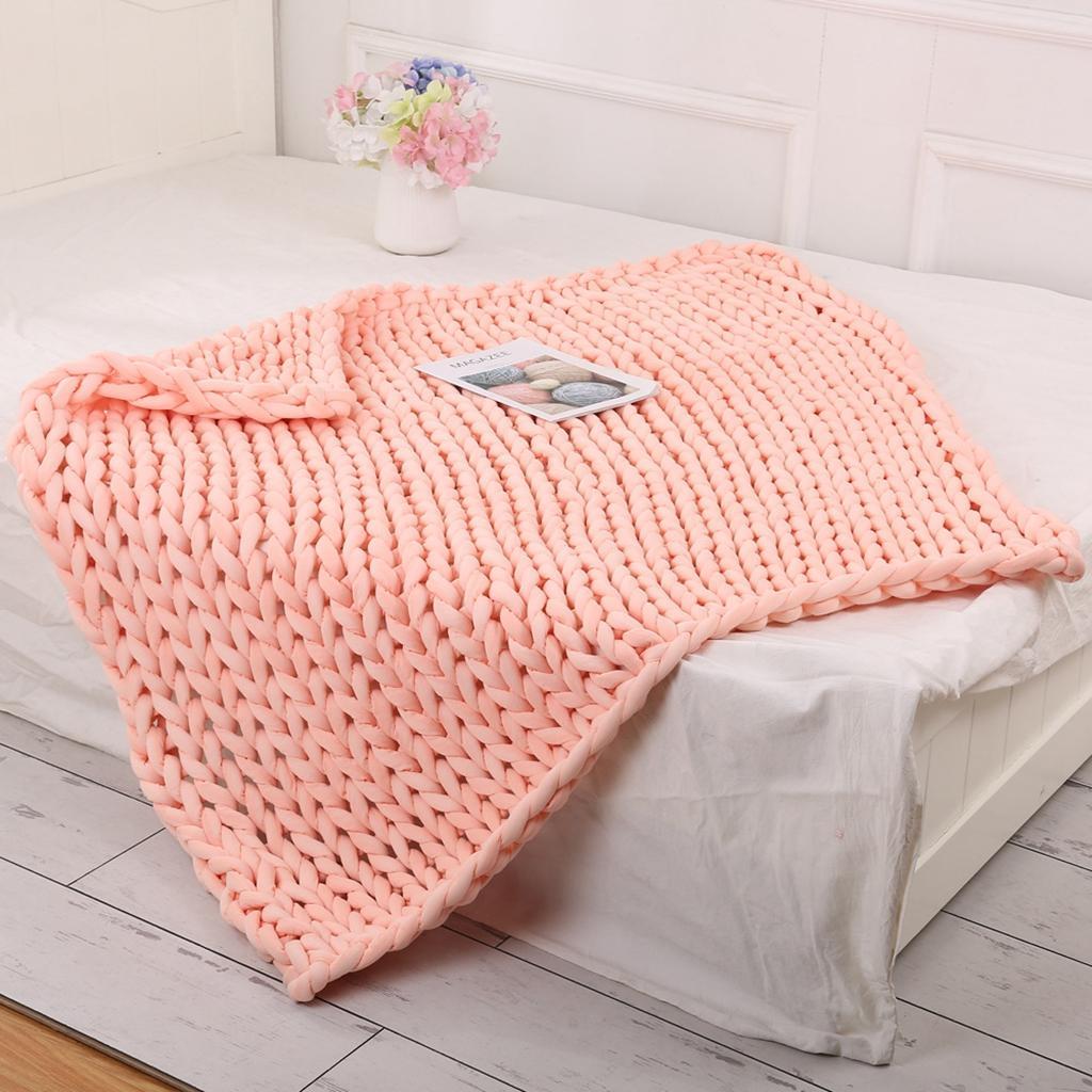 Handmade Knitted Blanket Yarn Bulky Knitting Blanket 80 x 60cm - Brown