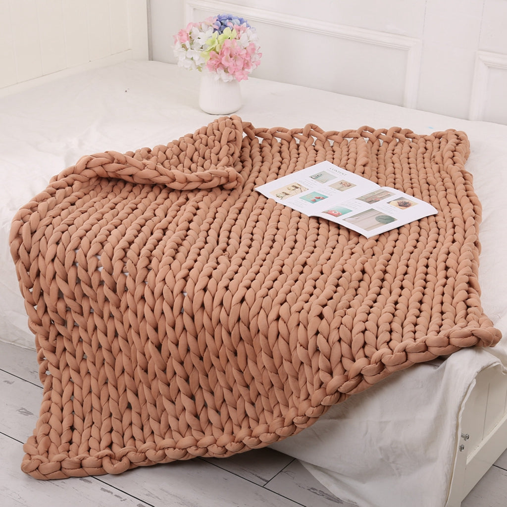 Handmade Knitted Blanket Yarn Bulky Knitting Blanket 60 x 60cm - Brown