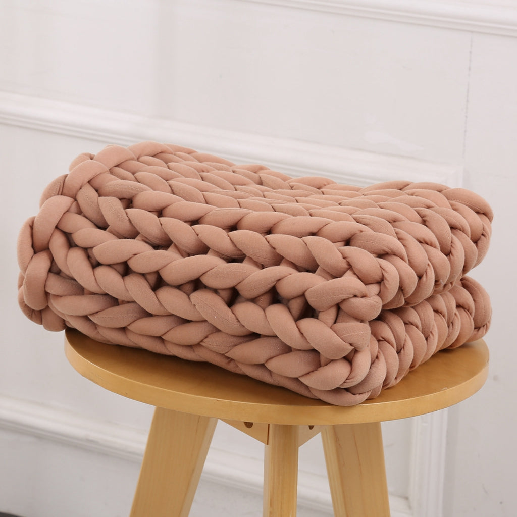 Handmade Knitted Blanket Yarn Bulky Knitting Blanket 60 x 60cm - Brown