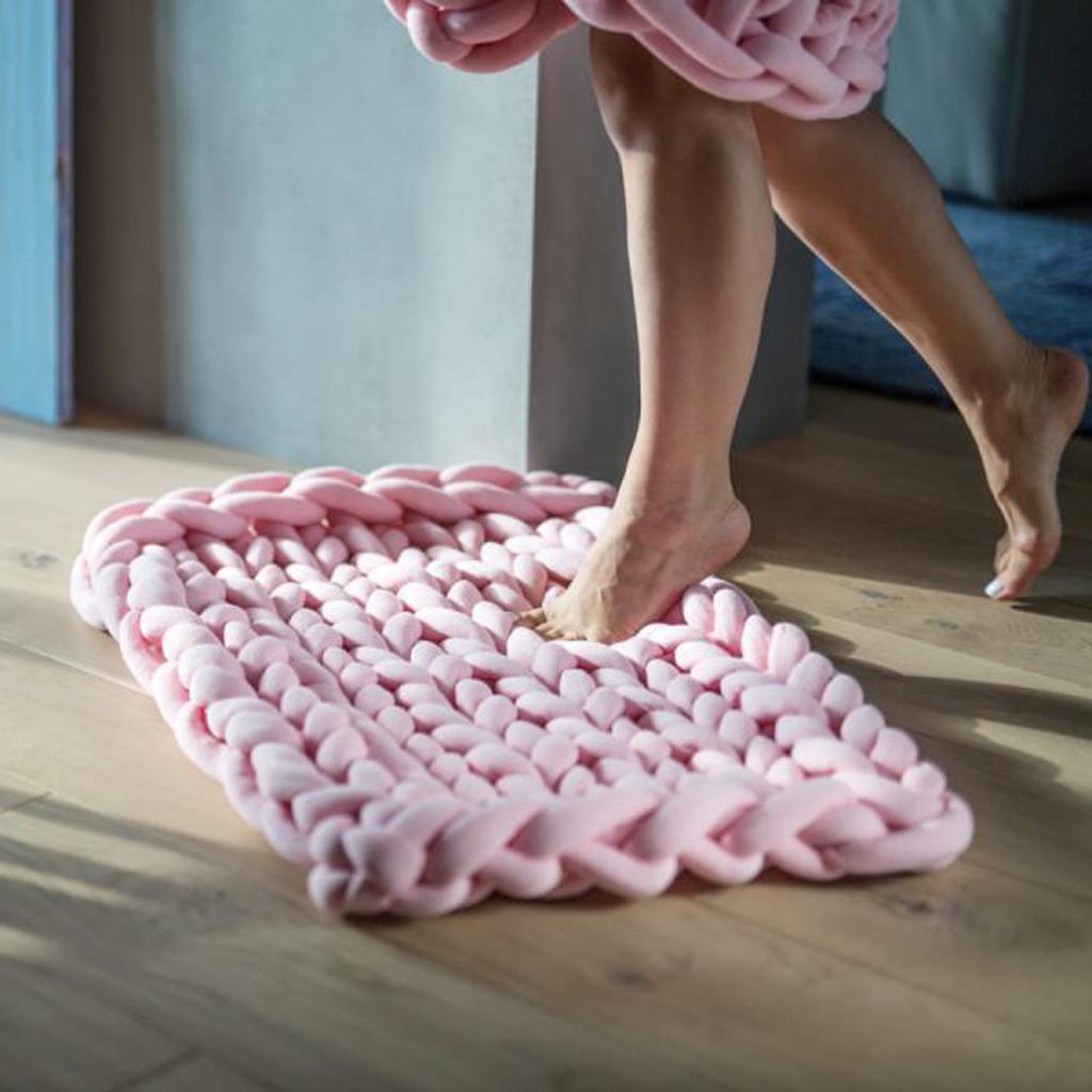Hand-woven Knitted Blanket Yarn Bulky Knitting Blanket 60 x 60cm - Pink