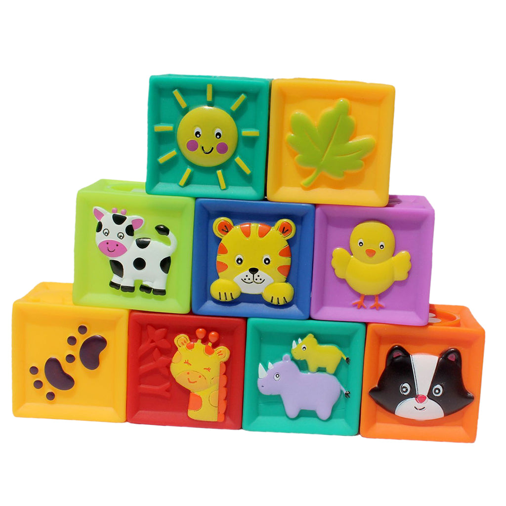 9 Pieces Soft Silicon Cartoon Numbers Animals Blocks Stacking Cognitive Toy Early Learning for Kids/Toddler Playset