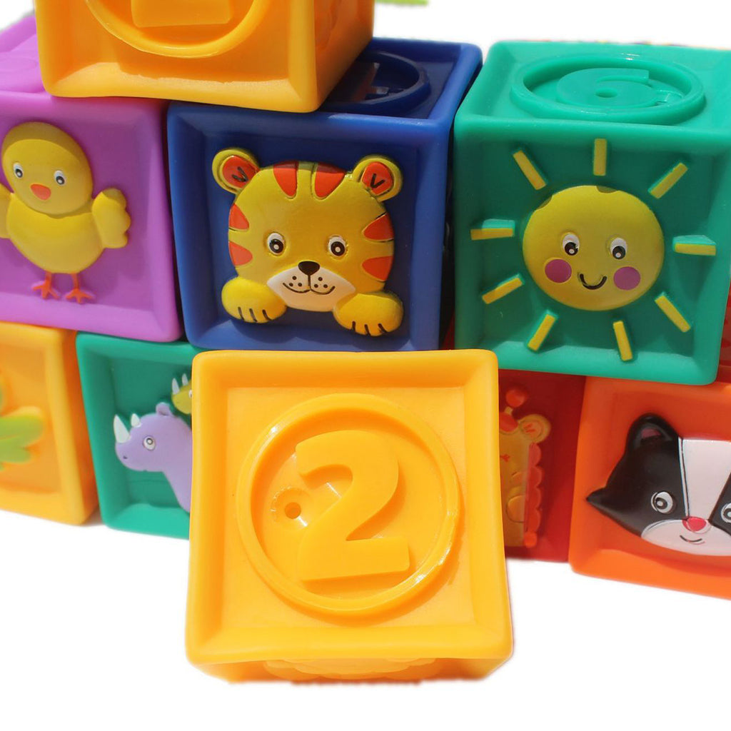 9 Pieces Soft Silicon Cartoon Numbers Animals Blocks Stacking Cognitive Toy Early Learning for Kids/Toddler Playset