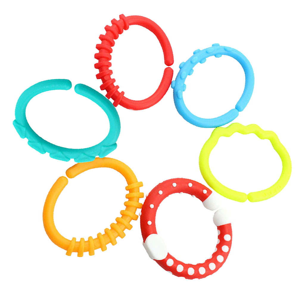 Baby Teether - 6pcs Silicone Sensory Teething Ring Toys - Fun, Colorful