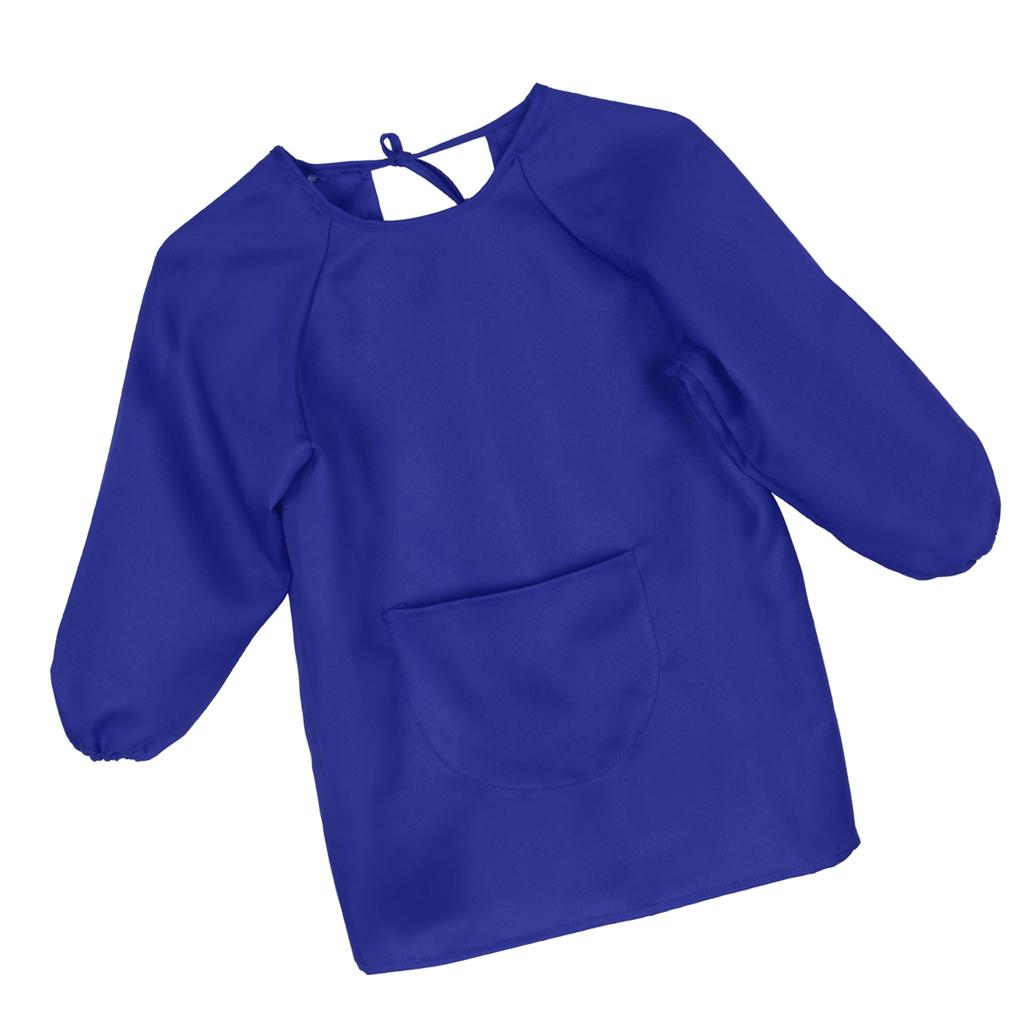 Childrens Waterproof Long Sleeve Apron Smock Art Cooking Painting Blue - M