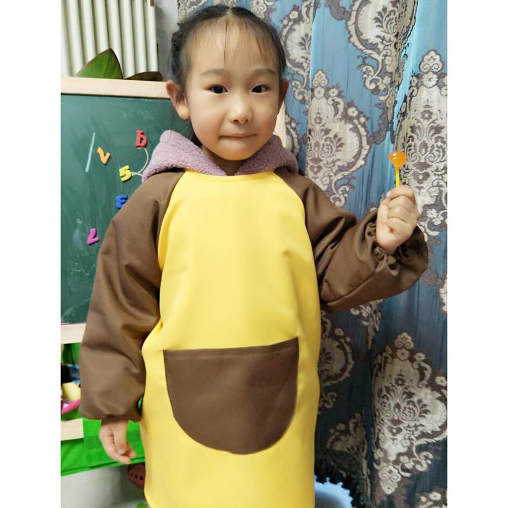Childrens Waterproof Long Sleeve Apron Smock Art Cooking Painting Blue - M