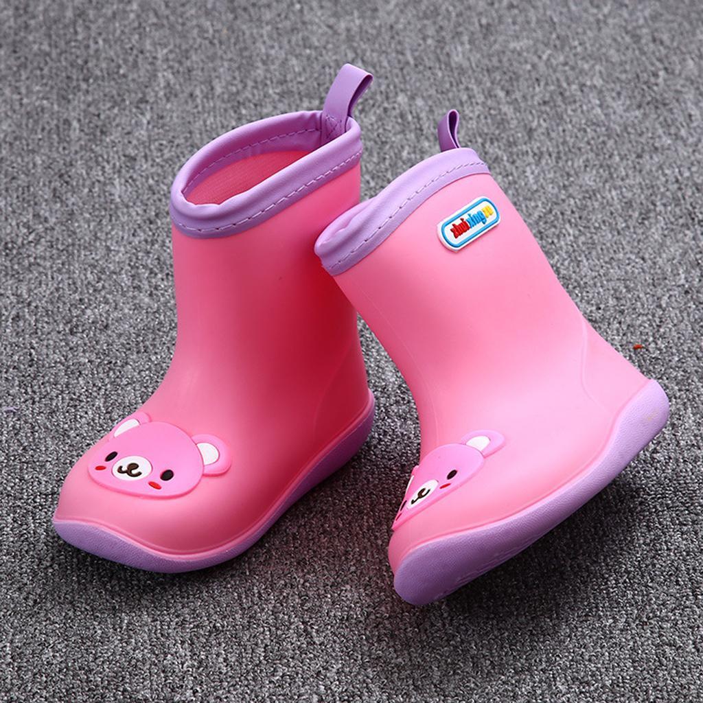 Kids Toddlers Waterproof Rubber Rain Boots Pink Bear for 3 years