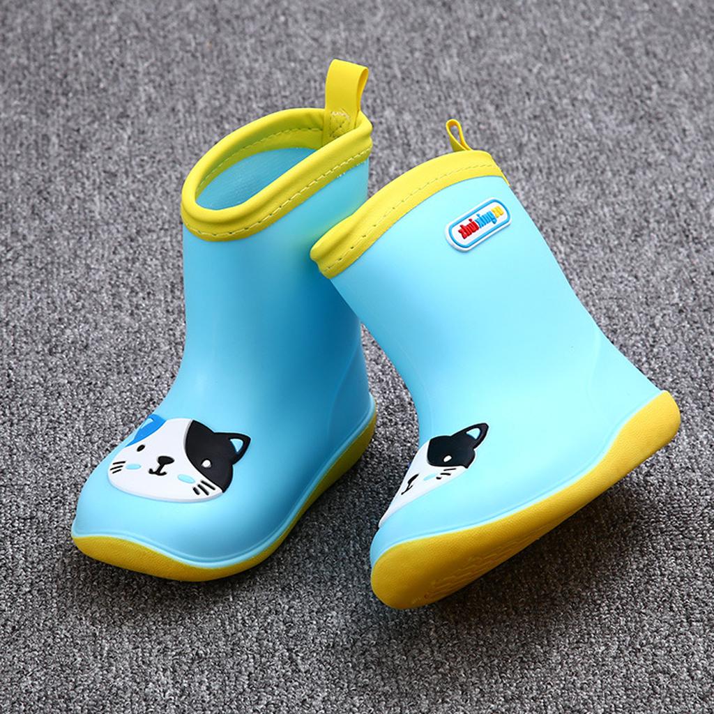 Kids Toddlers Waterproof Rubber Rain Boots Blue Cat for 2.5 years