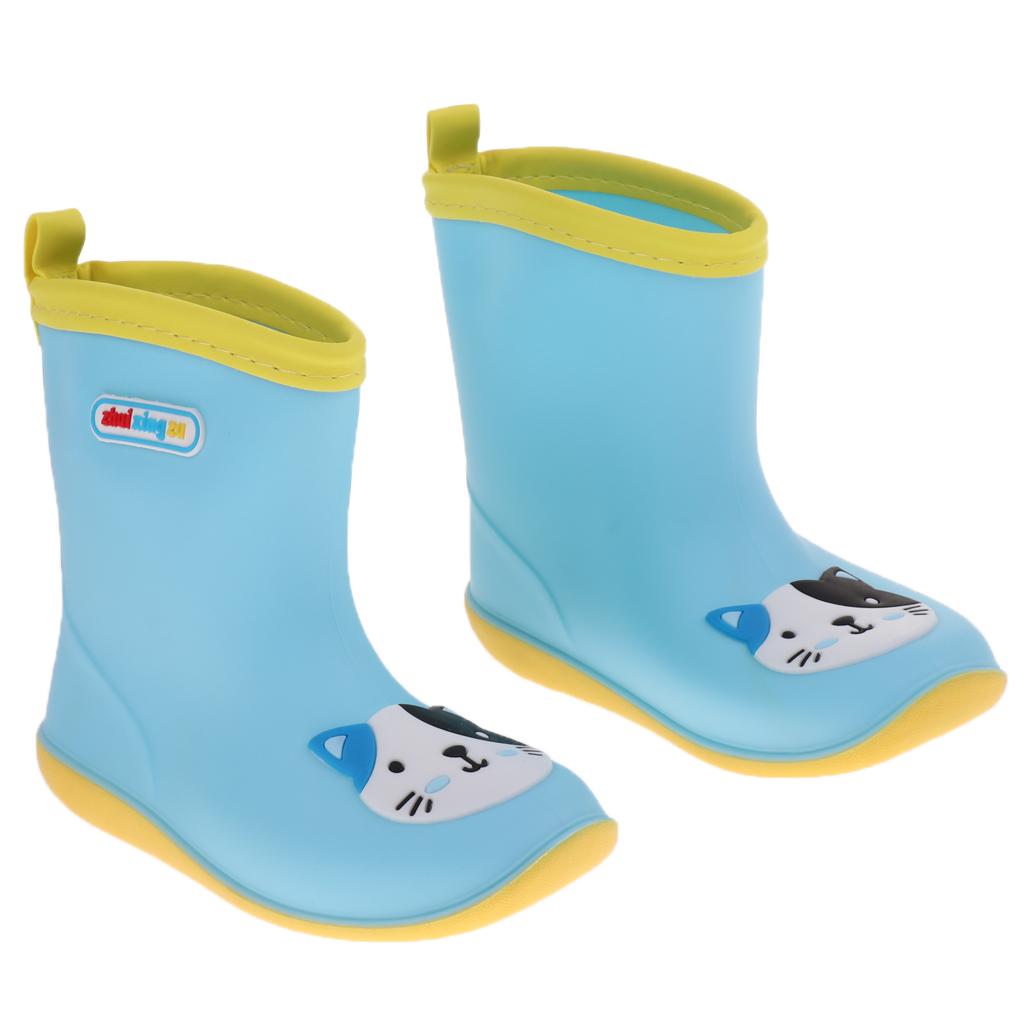 Kids Toddlers Waterproof Rubber Rain Boots Blue Cat for 2.5 years