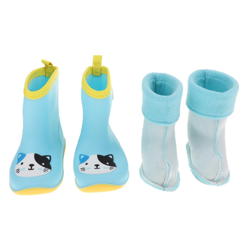 Kids Toddlers Waterproof Rubber Rain Boots Blue Cat for 2.5 years