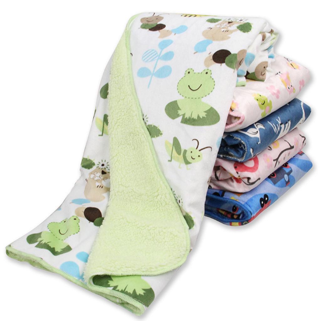 Unisex Double-Layer Coral Velvet Baby Cradle Crib Blanket Blue car
