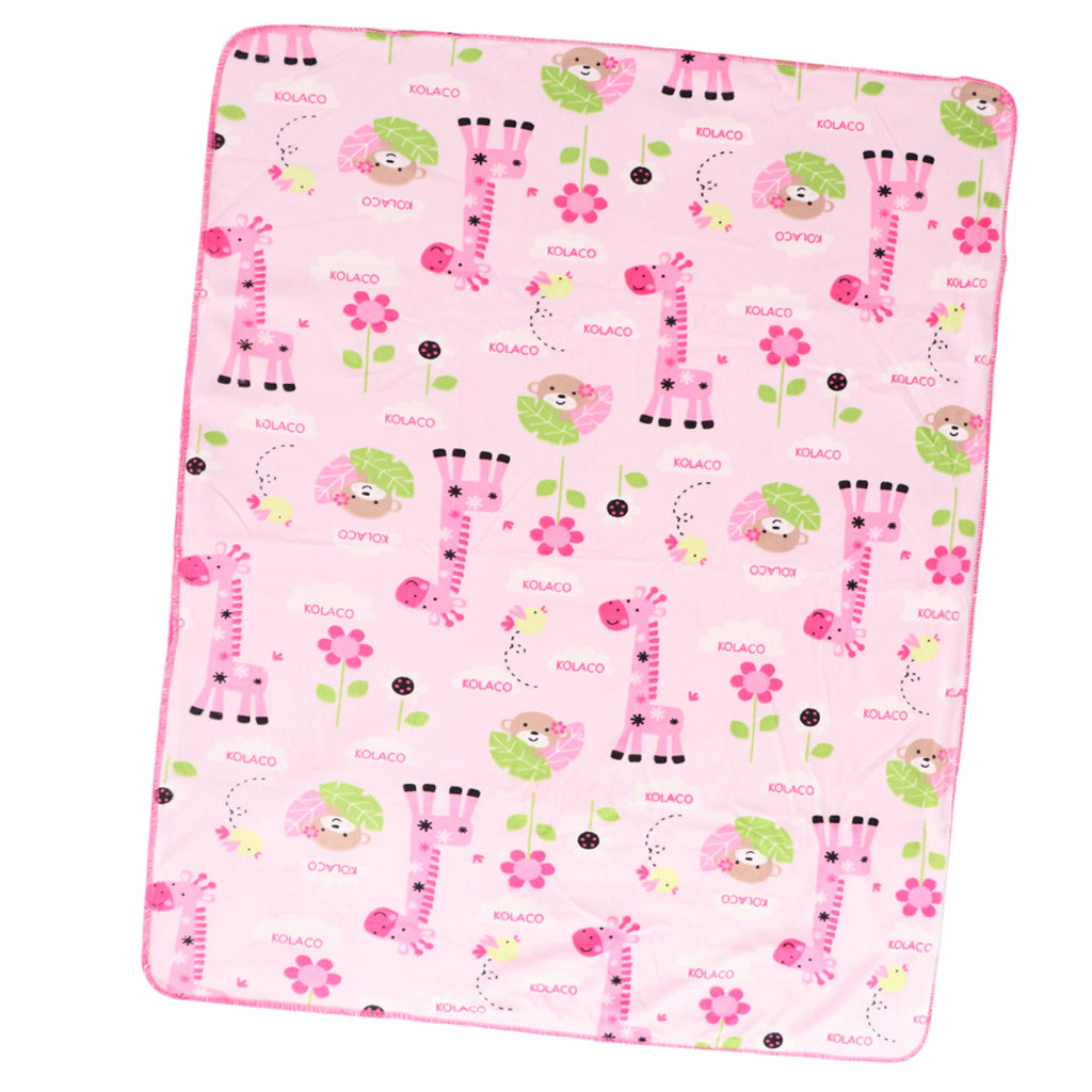 Unisex Double-Layer Coral Velvet Baby Cradle Crib Blanket Pink giraffe