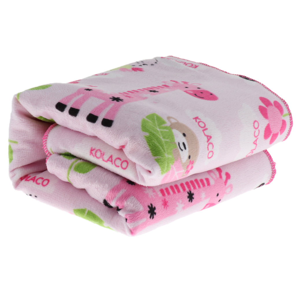 Unisex Double-Layer Coral Velvet Baby Cradle Crib Blanket Pink giraffe