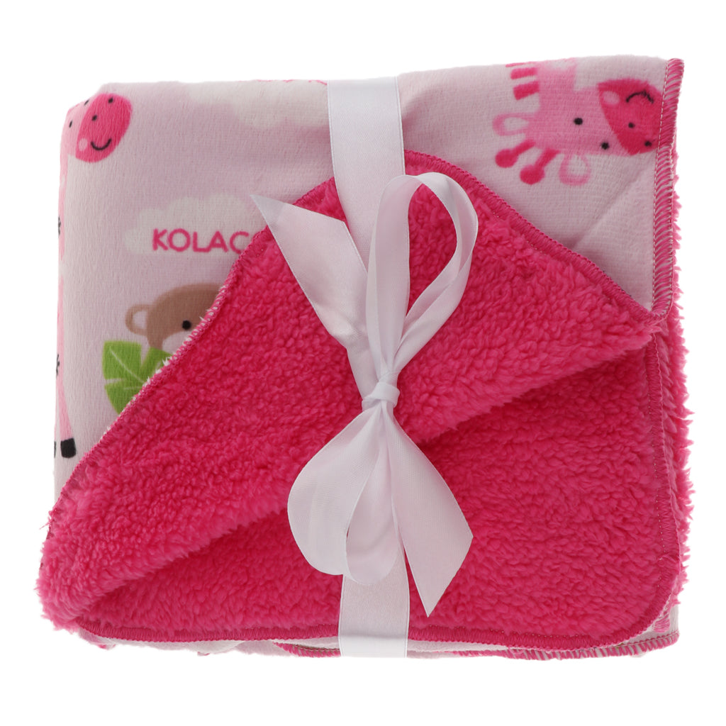 Unisex Double-Layer Coral Velvet Baby Cradle Crib Blanket Pink giraffe