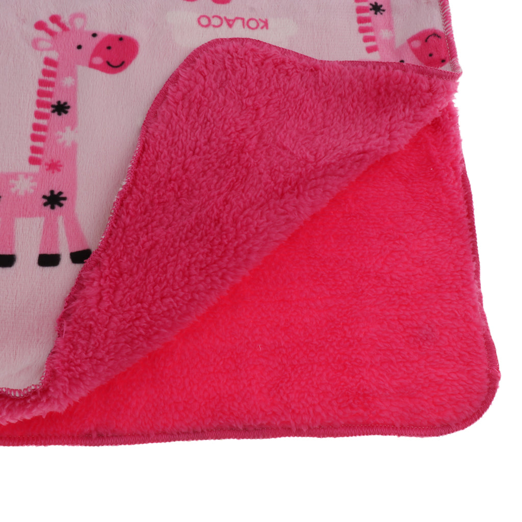 Unisex Double-Layer Coral Velvet Baby Cradle Crib Blanket Pink giraffe