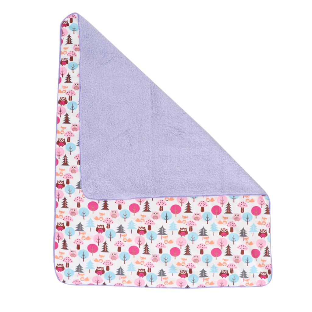Unisex Double-Layer Coral Velvet Baby Cradle Crib Blanket Purple owl