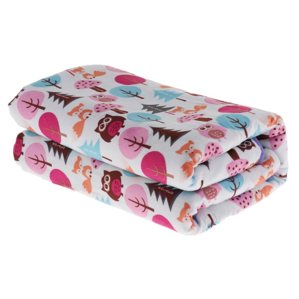 Unisex Double-Layer Coral Velvet Baby Cradle Crib Blanket Purple owl