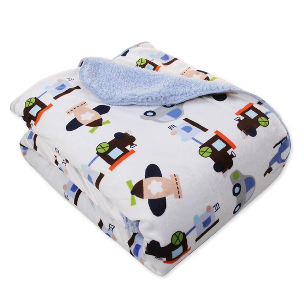 Unisex Double-Layer Coral Velvet Baby Cradle Crib Blanket Car plane