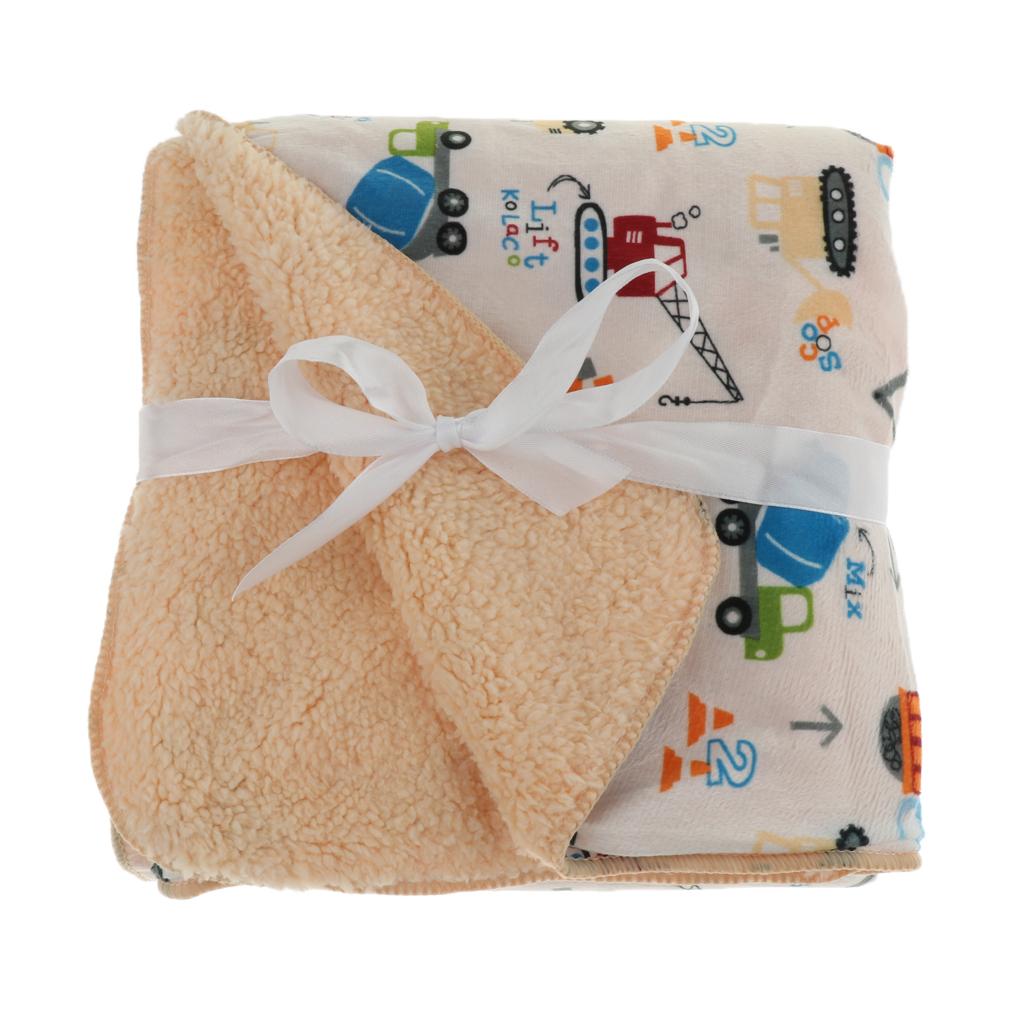Unisex Double-Layer Coral Velvet Baby Cradle Crib Blanket Engineering car