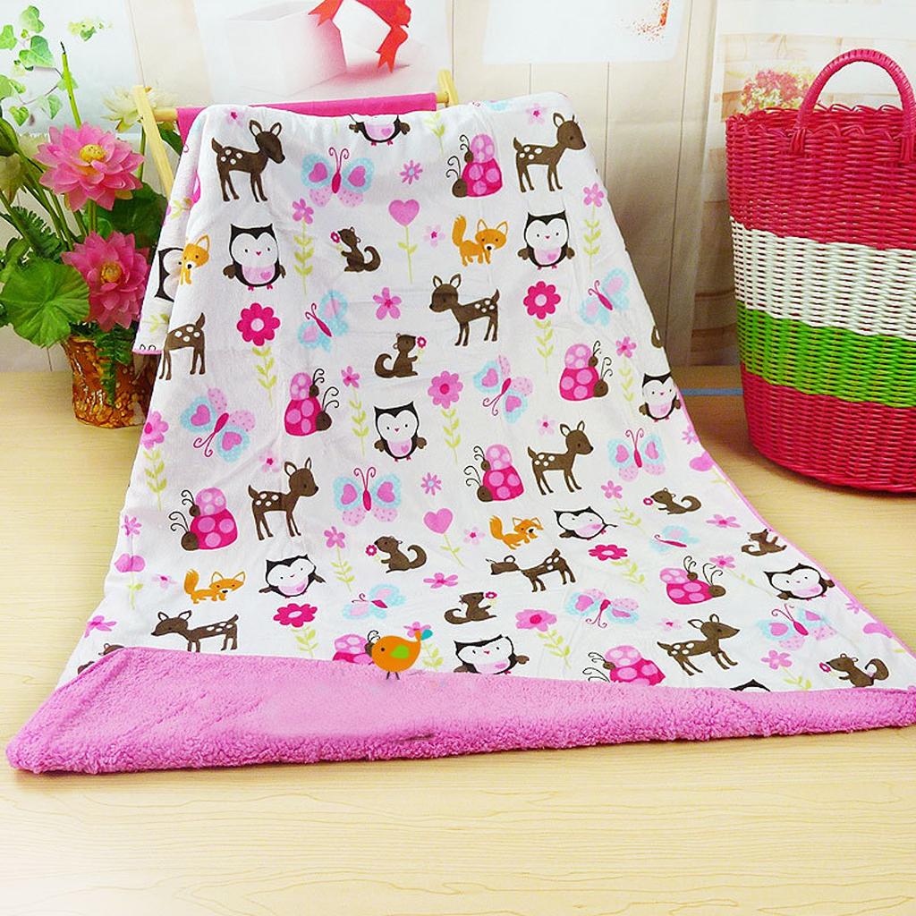 Unisex Double-Layer Coral Velvet Baby Cradle Crib Blanket Butterfly fawn