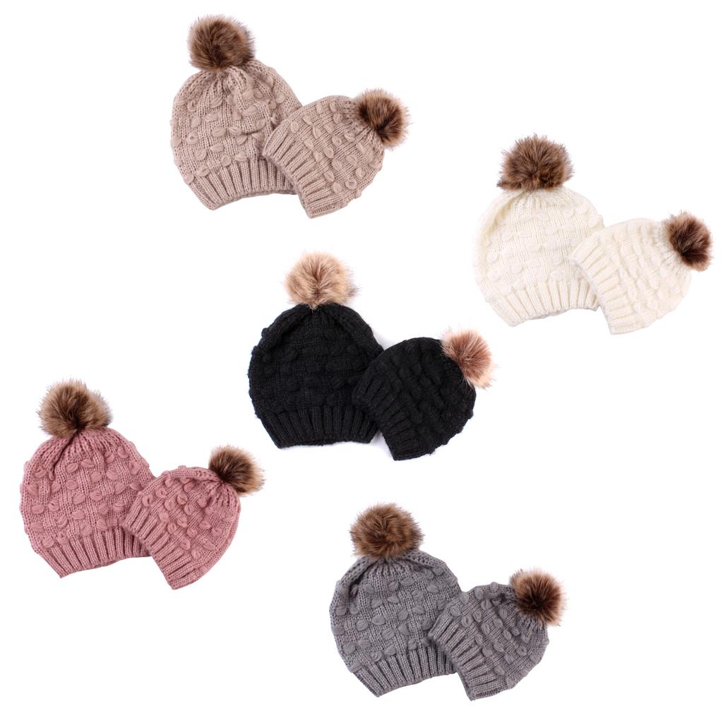 2PCS Parent-Child Hat Warmer Winter Knit Hat Beanie Ski Cap Black