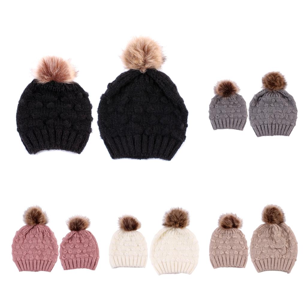 2PCS Parent-Child Hat Warmer Winter Knit Hat Beanie Ski Cap Black