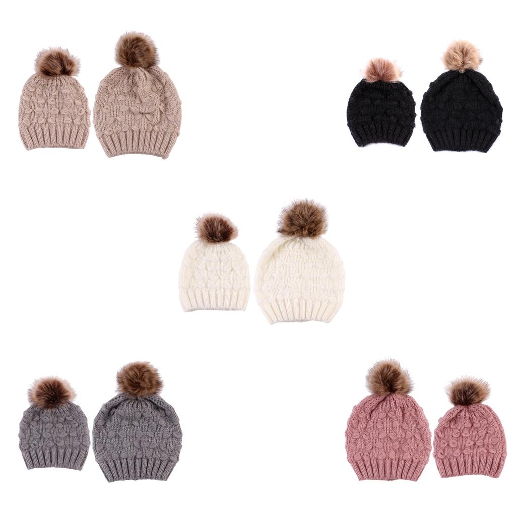 2PCS Parent-Child Hat Warmer Winter Knit Hat Beanie Ski Cap Black