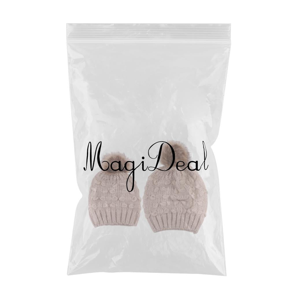 2PCS Parent-Child Hat Warmer Winter Knit Hat Beanie Ski Cap Khaki