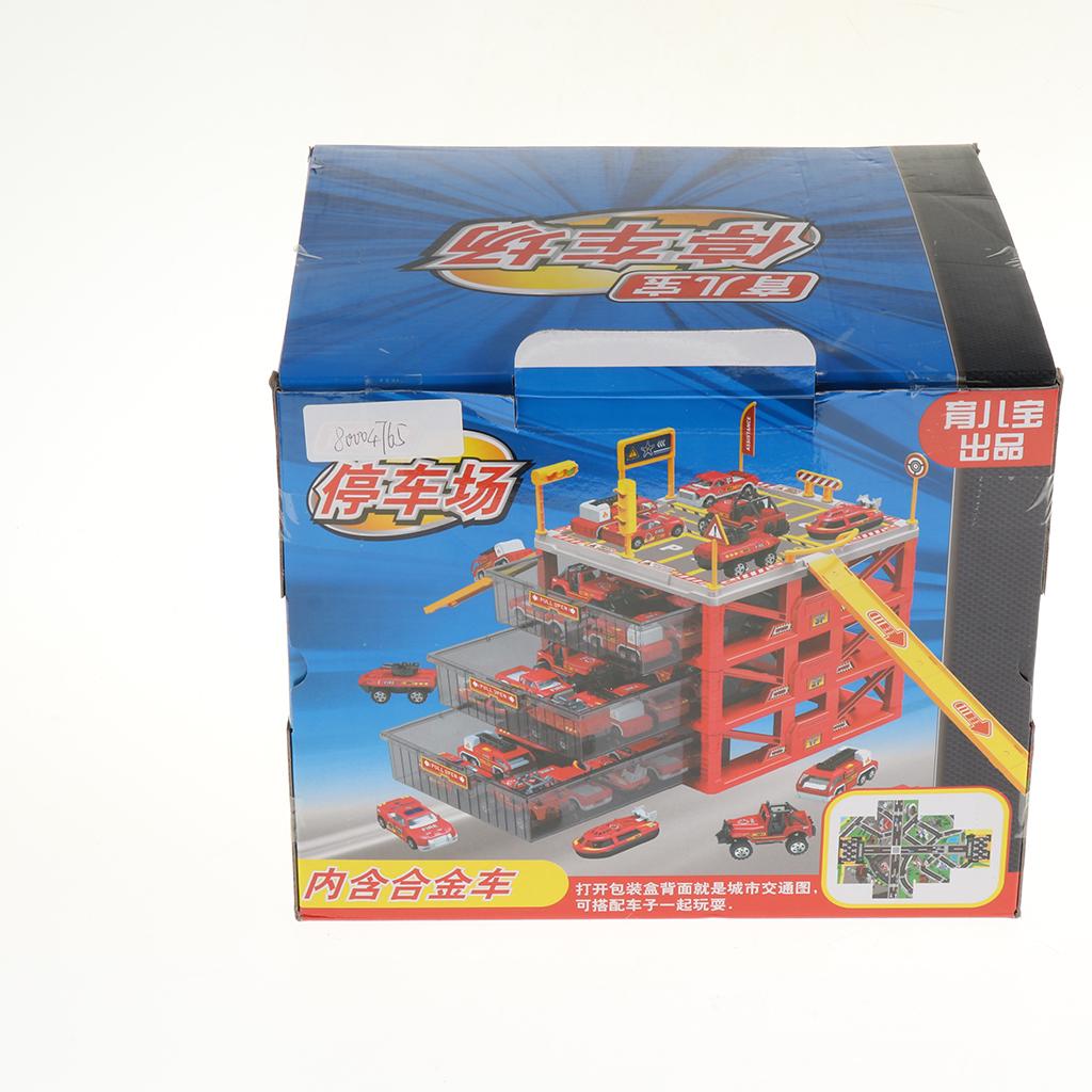 Mini Parking Lot Building Play Set Toy Garage Car Storage Box with City Traffic Map Assembling Children Educational Toy Birthday Gift –Police