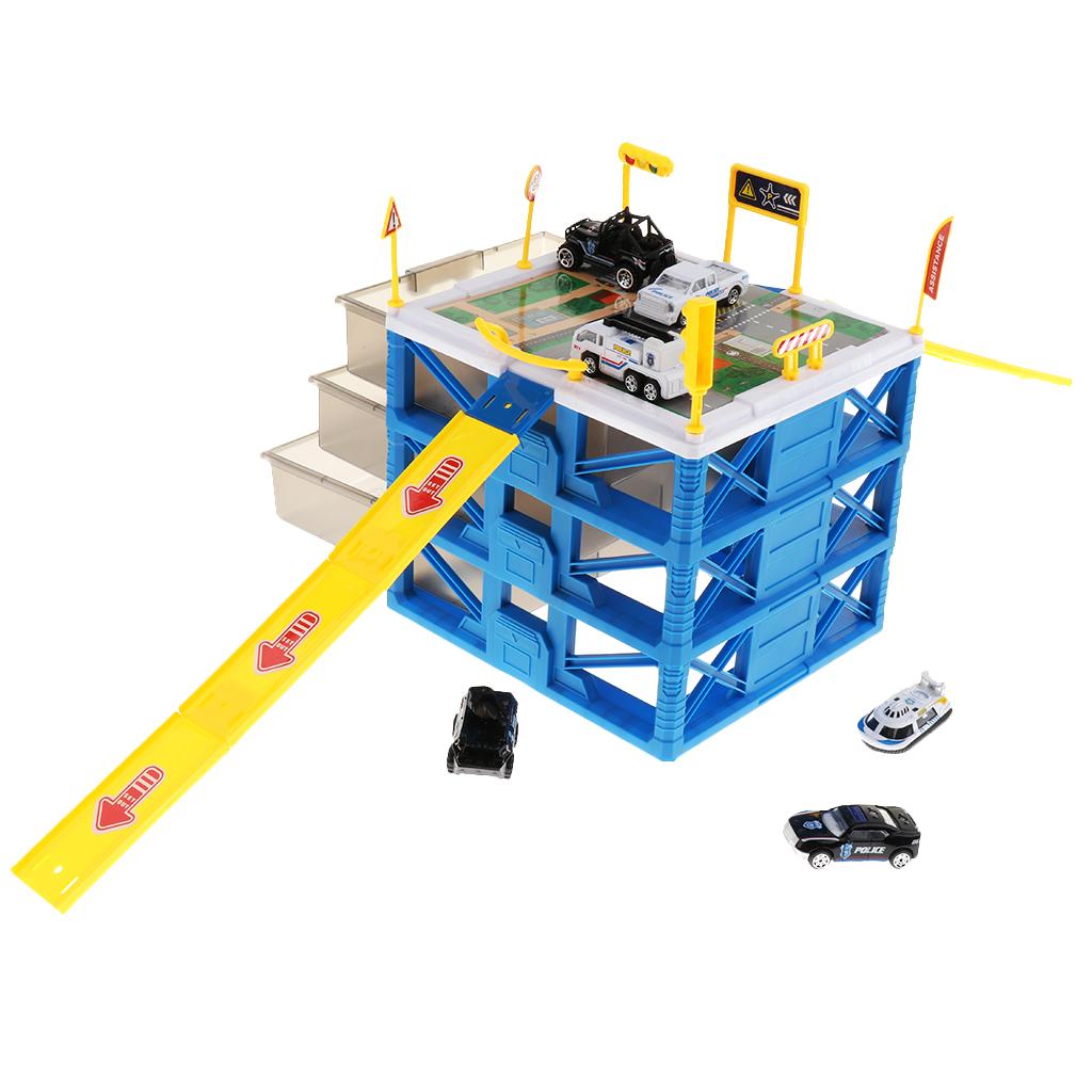 Mini Parking Lot Building Play Set Toy Garage Car Storage Box with City Traffic Map Assembling Children Educational Toy Birthday Gift –Police