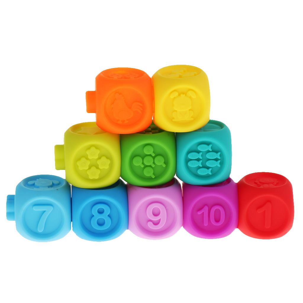 10Pcs Multi-functional Soft Squeeze Building Blocks, Great for Baby Teething, Bath Time Squirting Toy Set