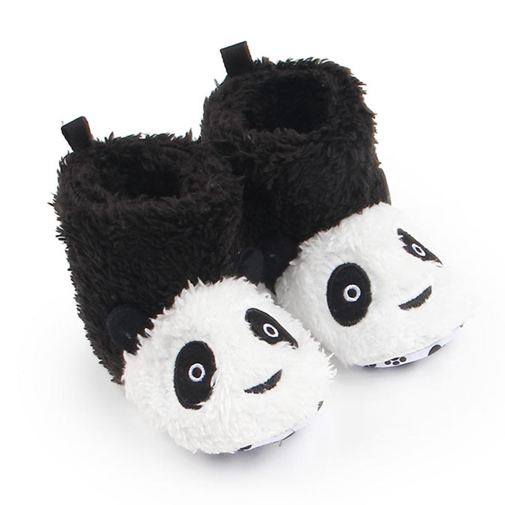 Soft Cartoon Animal Unisex Kids Baby Fleece Shoes Black for 3-5 Months