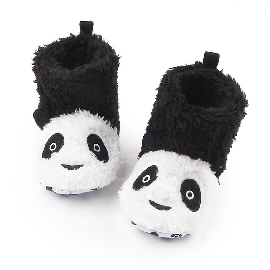 Soft Cartoon Animal Unisex Kids Baby Fleece Shoes Black for 6-8 Months
